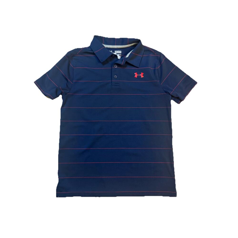 Under Armour Youth Medium HeatGear Polo Shirt Blue Striped Golf Boys
